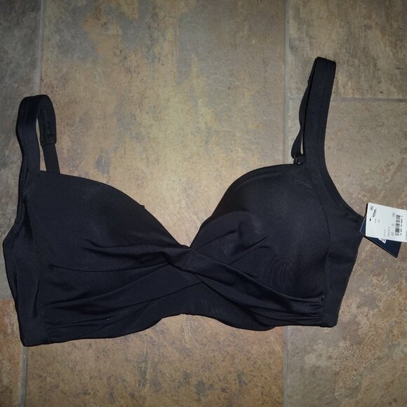 Lands End Women UPF 50 Underwire Twist Bikini Top Black 14 $42 Chlorine resistan - Picture 1 of 7